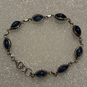 Unique Vintage Silver 925 and Deep Blue cabochon sapphires Bracelet size 7